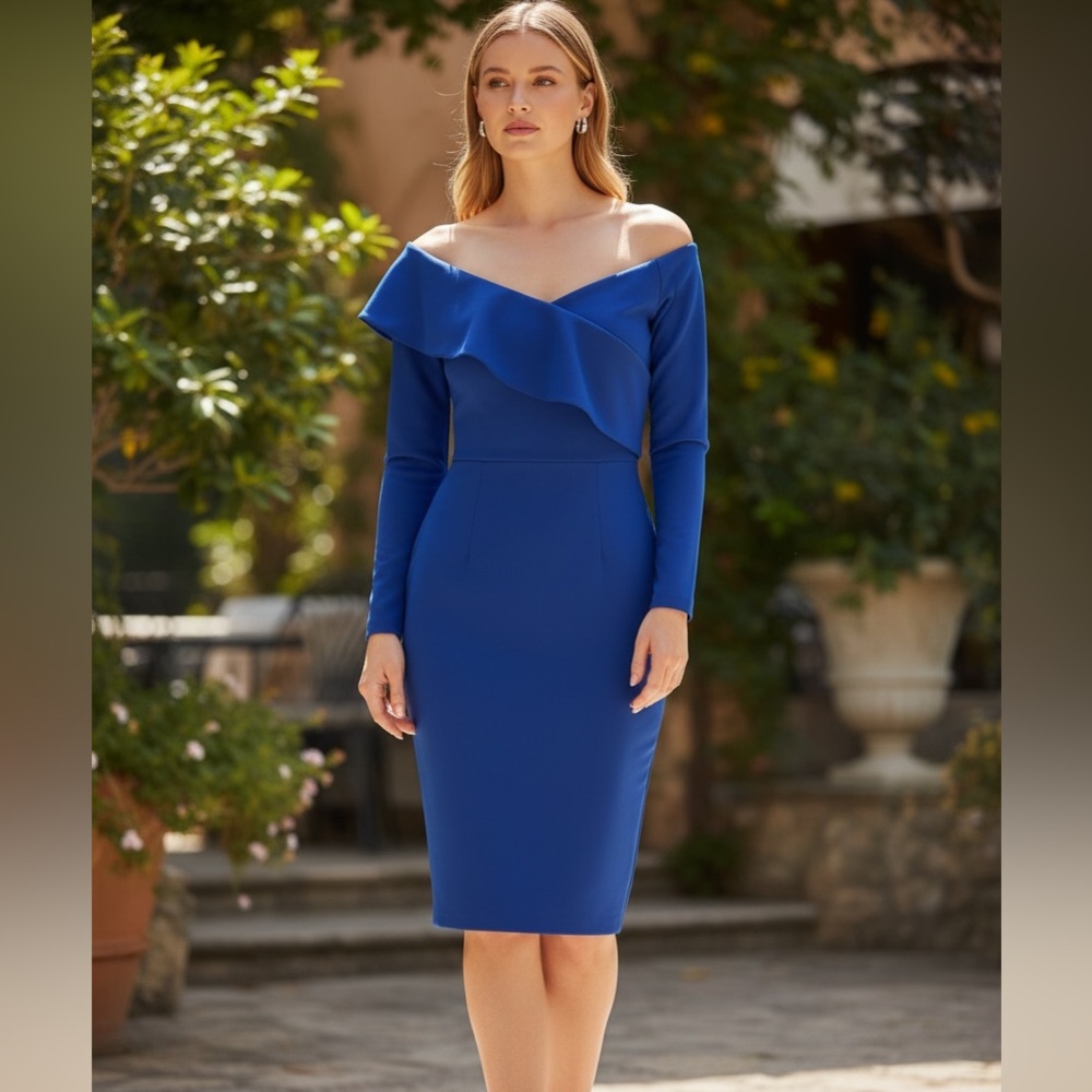 Elegant Blue Off-Shoulder Dress